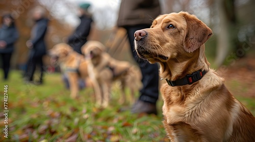 In a training session, various breeds of dogs showcase focus and obedience.