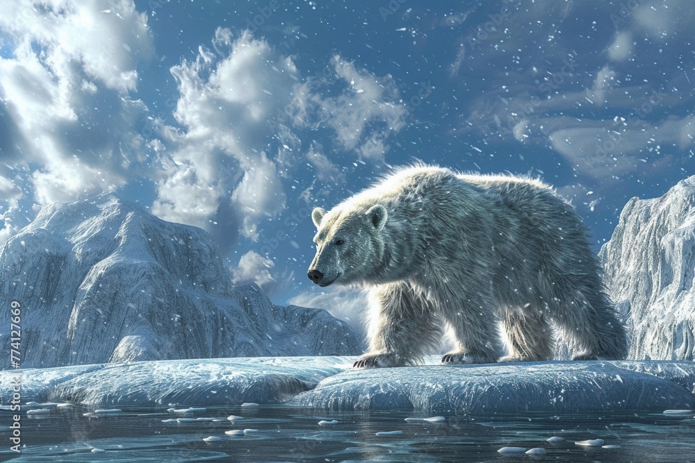 Polar bear, realistic style, nature photography, majestic and serene in a snowy Arctic landscape , featuring hyper-detailed Polar bear, realistic style, nature photography, majestic and serene in a snowy Arctic landscape , featuring hyper-detailed