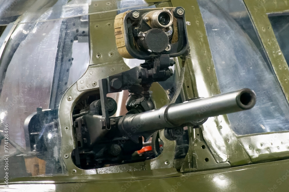 The gun turret of a Russian combat propeller plane from the Second World War The gun turret of a Russian combat propeller plane from the Second World War