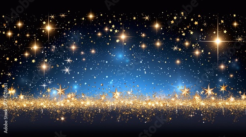 Blue postcard background with shiny stars and sparkles