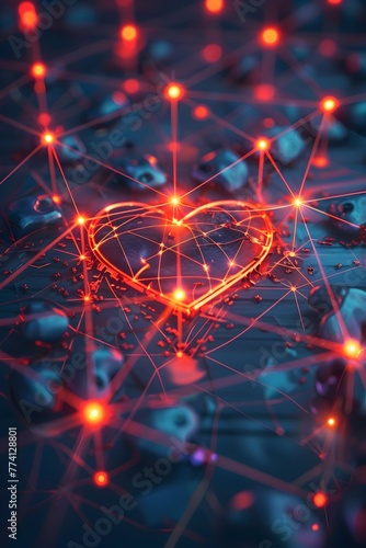 Glowing Heart Shaped Network Visualizing Customer Relationship Management Data and Insights