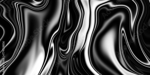 Abstract flowing wave liquid background. Modern black liquify background. Silver metallic background. 