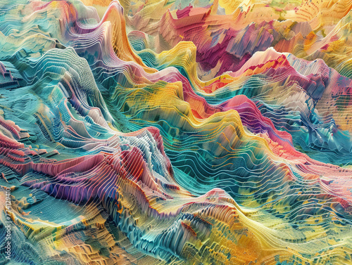 Abstract machine learning landscapes, where algorithms form and validate in a sea of digital consciousness photo