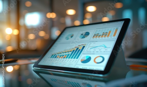 A business analytics dashboard on a tablet screen