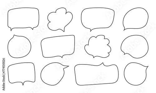 Speech Bubble in outline Hand drawn style. Comic doodle textbox set