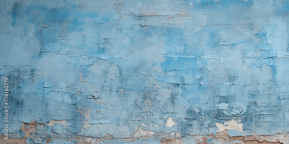 Old concrete wall with peeling plaster. Blue concrete wall background