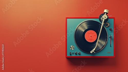 A vintage record player from a topdown perspective, showcasing its retro design photo