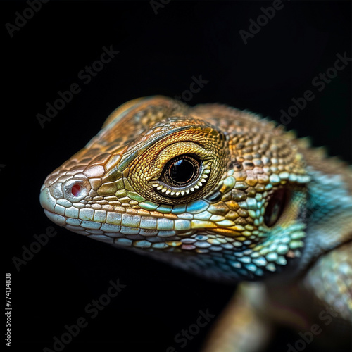 High quality macro shot of a Lizard on a Black background.