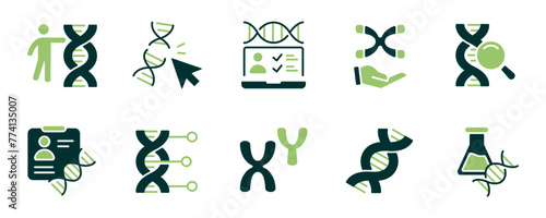 molecular biotechnology genetic dna icon vector set chromosome genome helix heredity science biology signs illustration