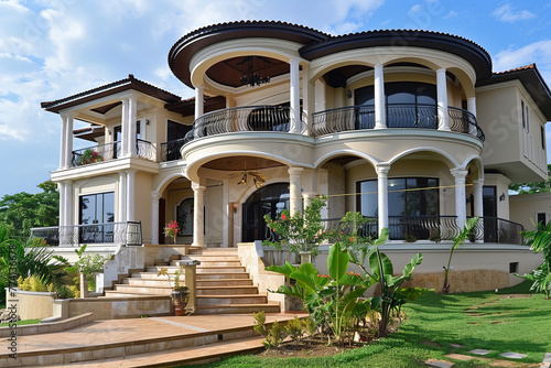 New luxurious multilevel home with circular veranda photo
