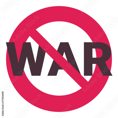 Single word "War" isolated on a blue background crossed out by the circular red prohibition symbol
