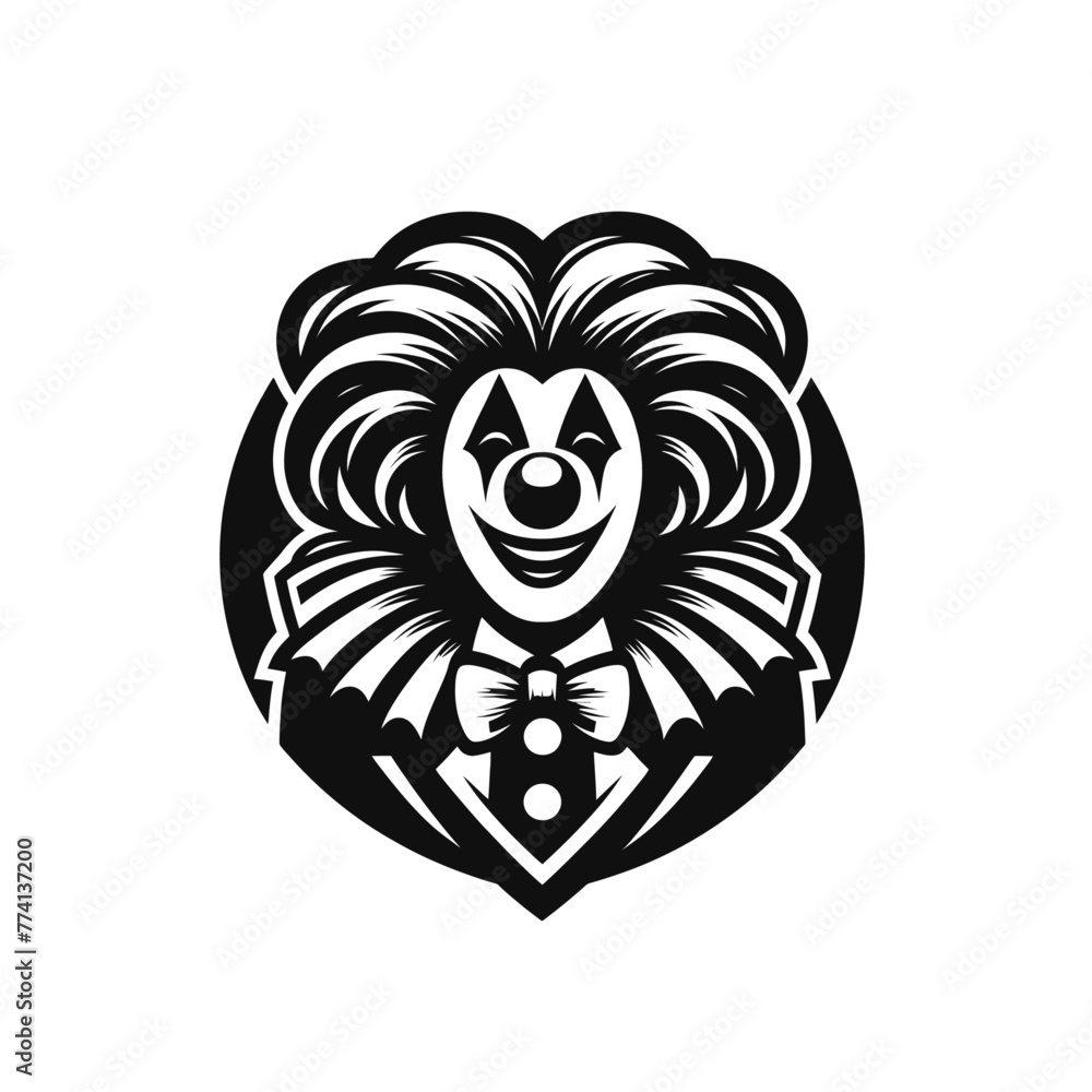 Monochrome clown emblem isolated vector illustration Monochrome clown emblem isolated vector illustration