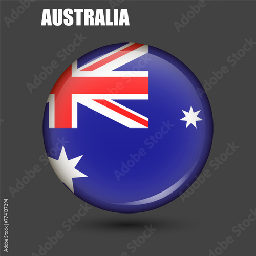 Australia's national flag in the shape of a circle.Vector.
Round 3d flag icon with 
High detail.
Spherical flag illustration.