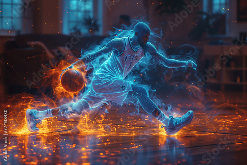 Holographic Basketball Player in Living Room