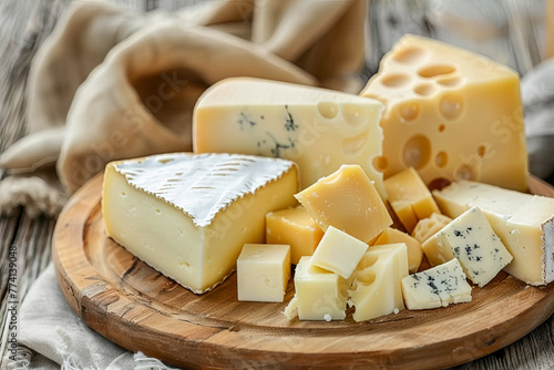 Cheese mix on wooden plate still-life photo