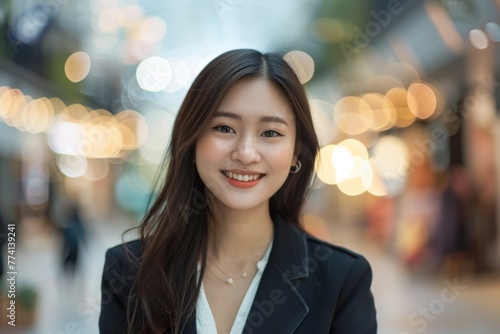 Stylish Asian Business Woman Smiling with Confidence in City