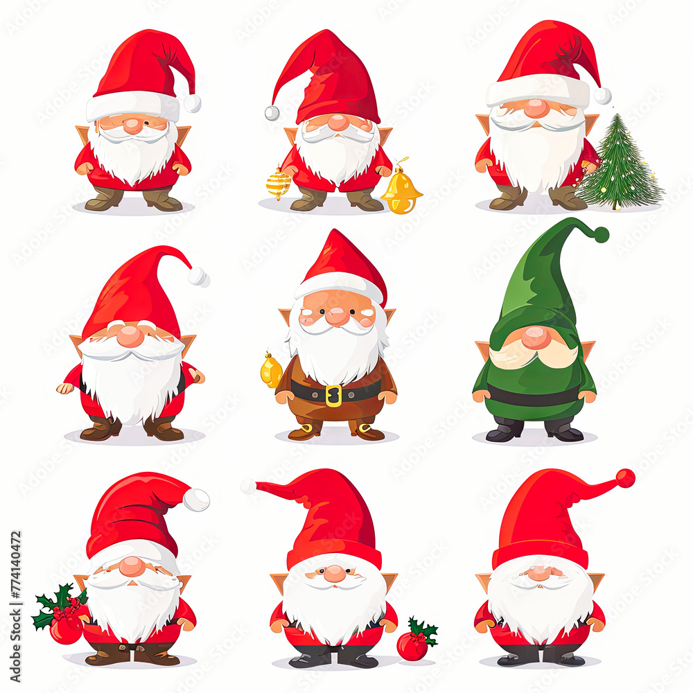 A Set of Christmas Gnomes in Various Poses A Set of Christmas Gnomes in Various Poses