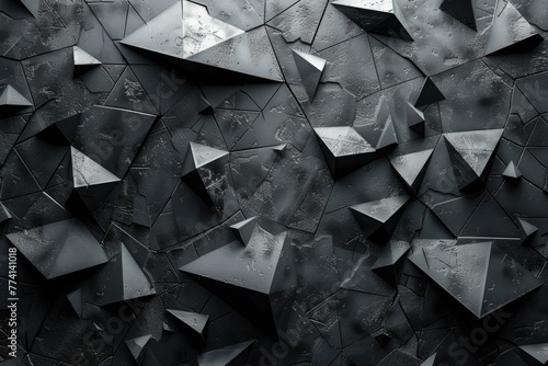 A detailed close-up of black textured geometric shapes that create a complex pattern ideal for the background of futuristic or contemporary designs photo