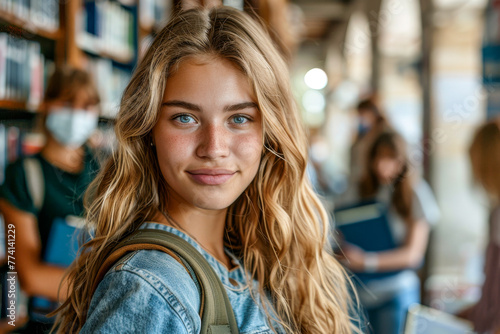 Wallpaper Mural Confident Young Student Smiling in Library Setting Torontodigital.ca
