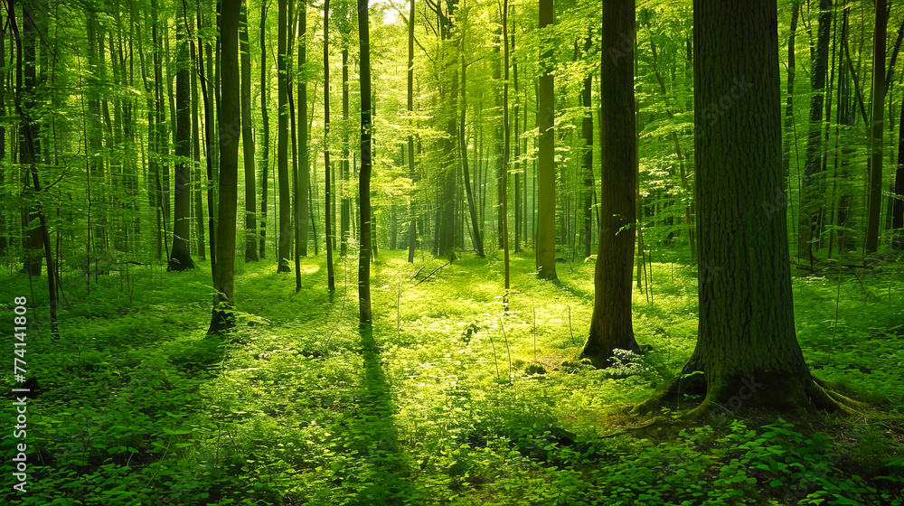 Sun Shining Through Trees in Forest Sun Shining Through Trees in Forest