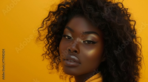 Stylish African Beauty: Young Woman with Curly Hair and Korean Makeup