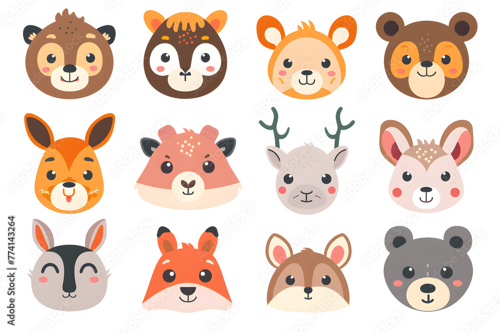 A collection of animal faces, including a bear, a deer, and a rabbit. The faces are all smiling and appear to be cute and friendly. Generative AI A collection of animal faces, including a bear, a deer, and a rabbit. The faces are all smiling and appear to be cute and friendly. Generative AI