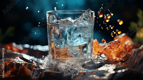 With mesmerizing clarity, the camera zooms in on mineral water with gases in a glass, capturing the lively effervescence that characterizes this iconic beverage, promising a crisp and bubbly taste photo