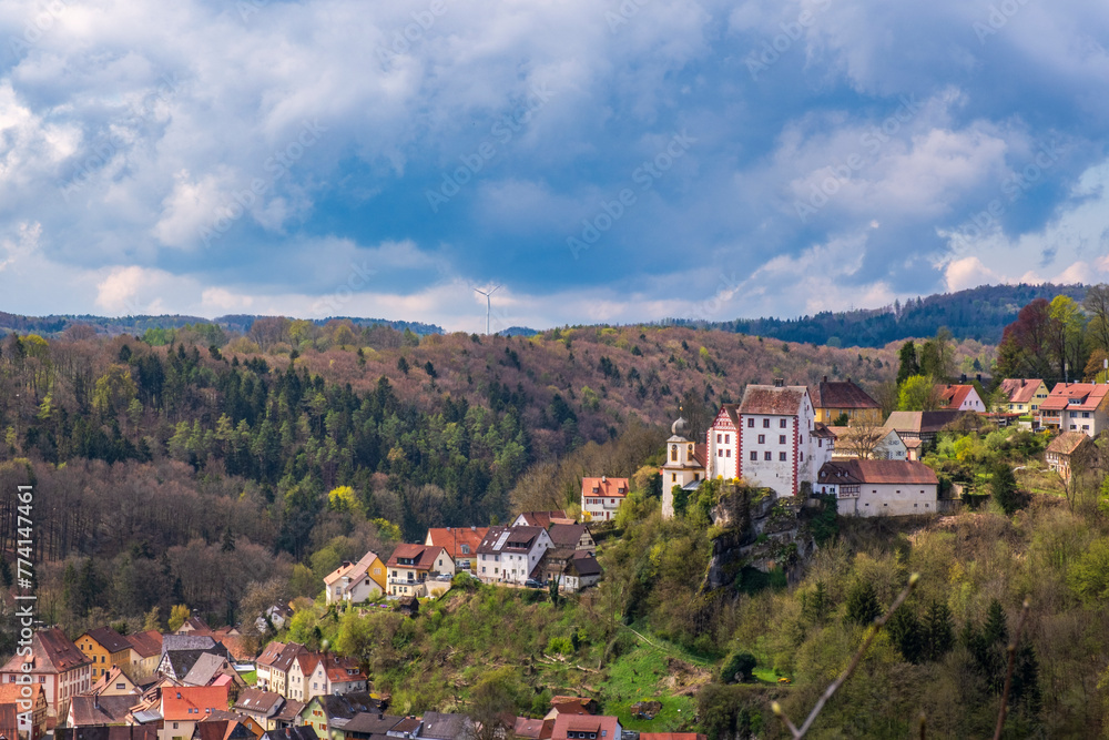 View of the castle of Egloffstein/Germany in Franconian Switzerland in the Trubach Valley
