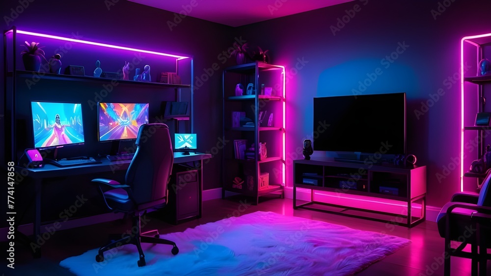 Gaming Room Fantasy Neon Lightning Bliss Gaming Room Fantasy Neon Lightning Bliss
