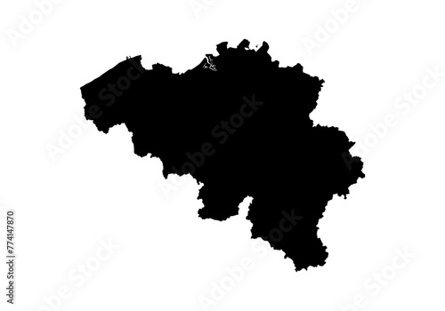 Mapa negro de Bélgica en fondo blanco.