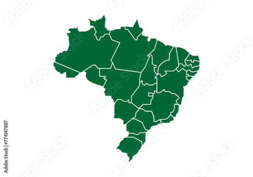 Mapa verde de Brasil en fondo blanco.