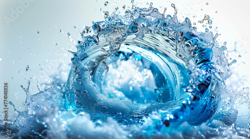 Splashes of blue water curled into a spiral