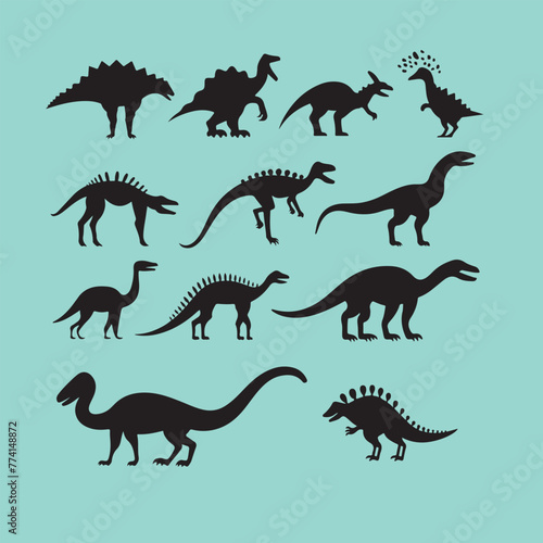 Fototapeta Naklejka Na Ścianę i Meble -  Dinosaur silhouette vector set 