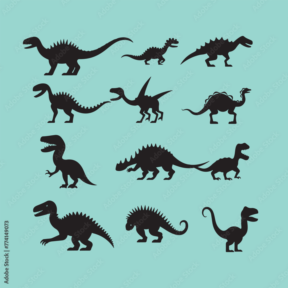 Naklejka premium Dinosaur silhouette vector set 