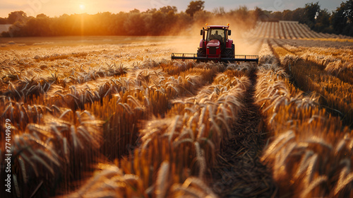 A combine harvester harvests wheat grain photo