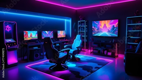 Neon Lightning Gaming Room Journey