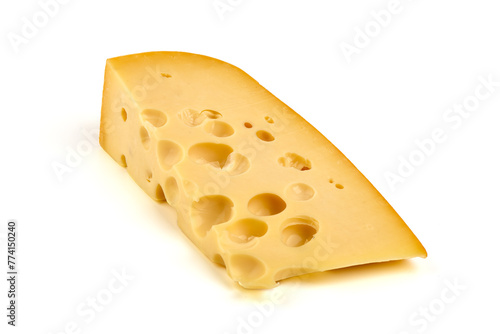 Swiss cheese with holes, isolated on white background