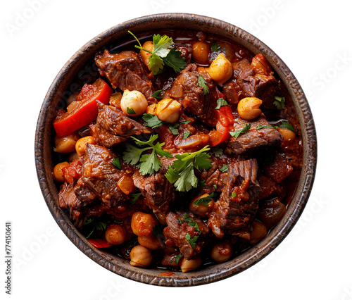 Chilli beef with chickpeas on transparent background