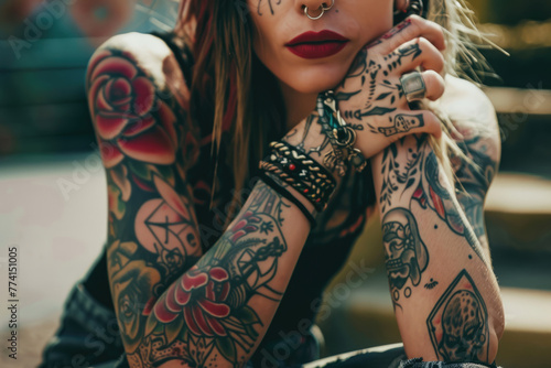 Mujeres alternativas con tatuajes por todo el cuerpo photo