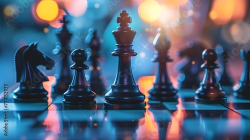 Chess Pieces on Board Highlighting Strategic Planning and Foresight for Business Success