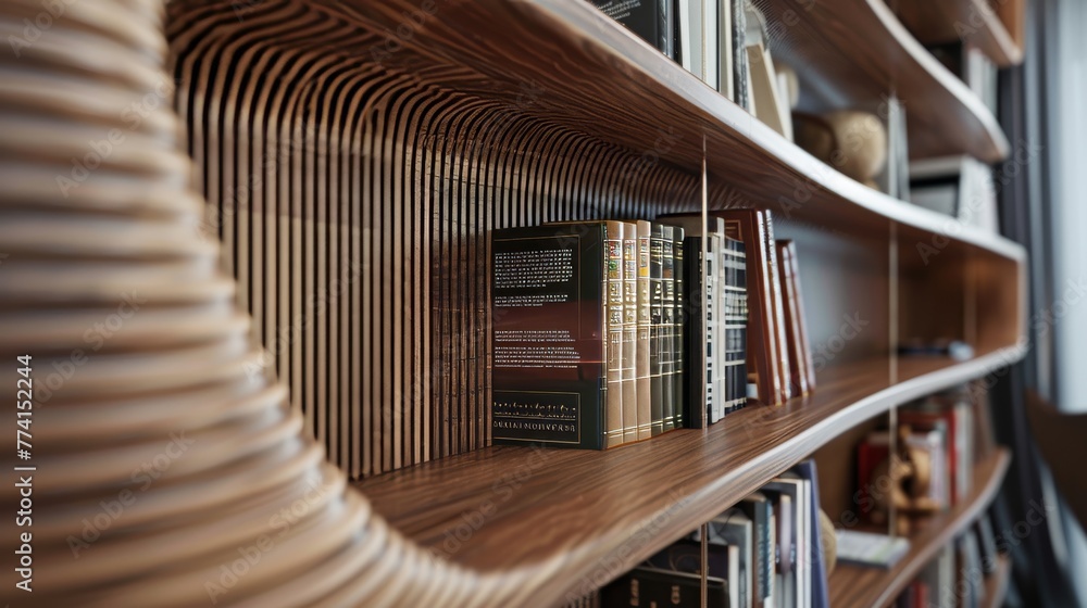 Luxurious close-up of a custom-designed hanging bookshelf, showcasing opulent shelf ideas that blend inspiration with functionality Luxurious close-up of a custom-designed hanging bookshelf, showcasing opulent shelf ideas that blend inspiration with functionality