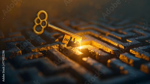 Golden Key Unlocking the Path to Business Success:A Metaphorical 3D photo
