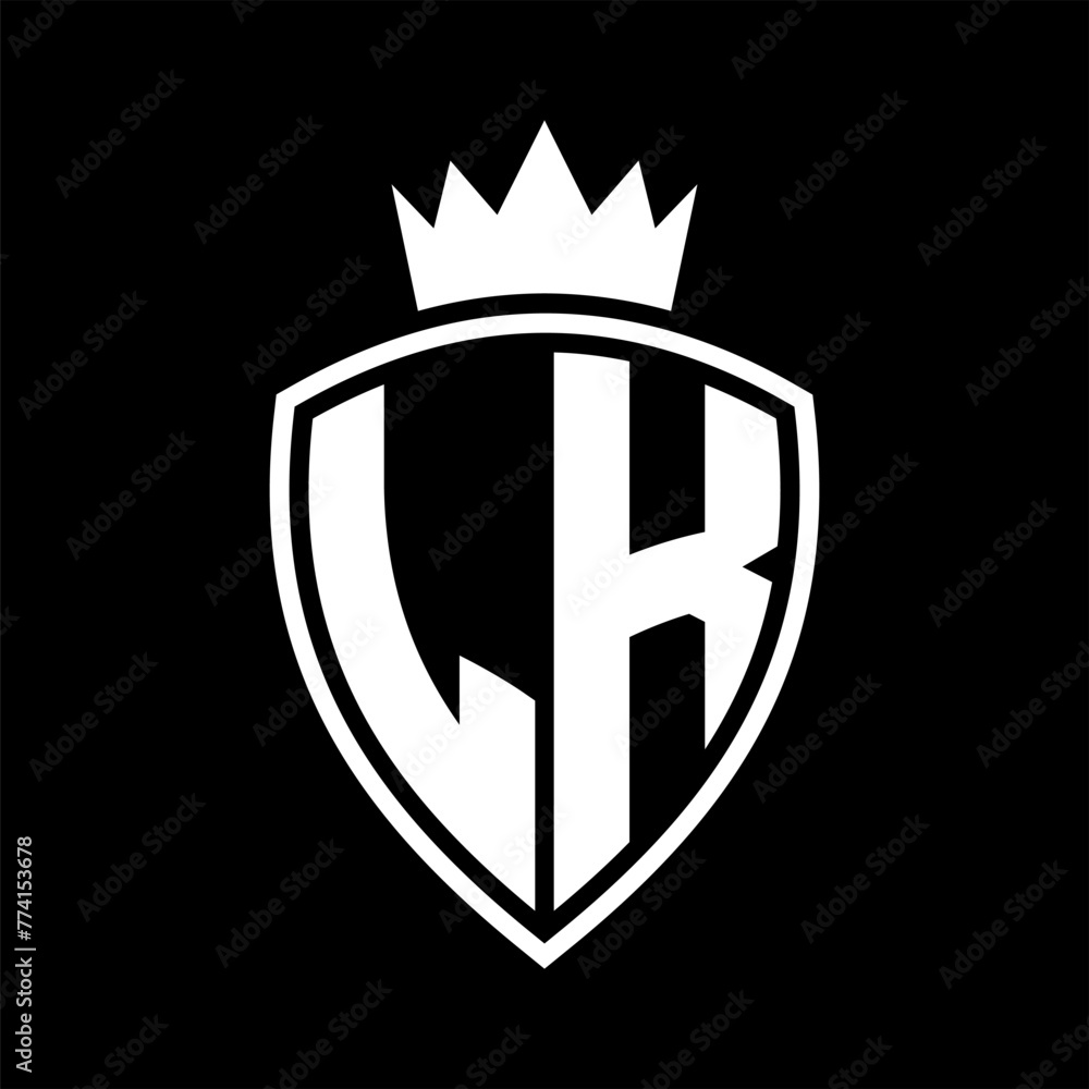 LK Letter monogram shield and crown outline shape with black and white ...