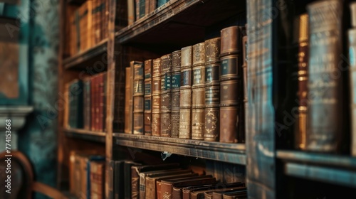 Elegant close-up of hanging shelves in a vintage library setting, revealing inspired shelf ideas that evoke a sense of history and discovery