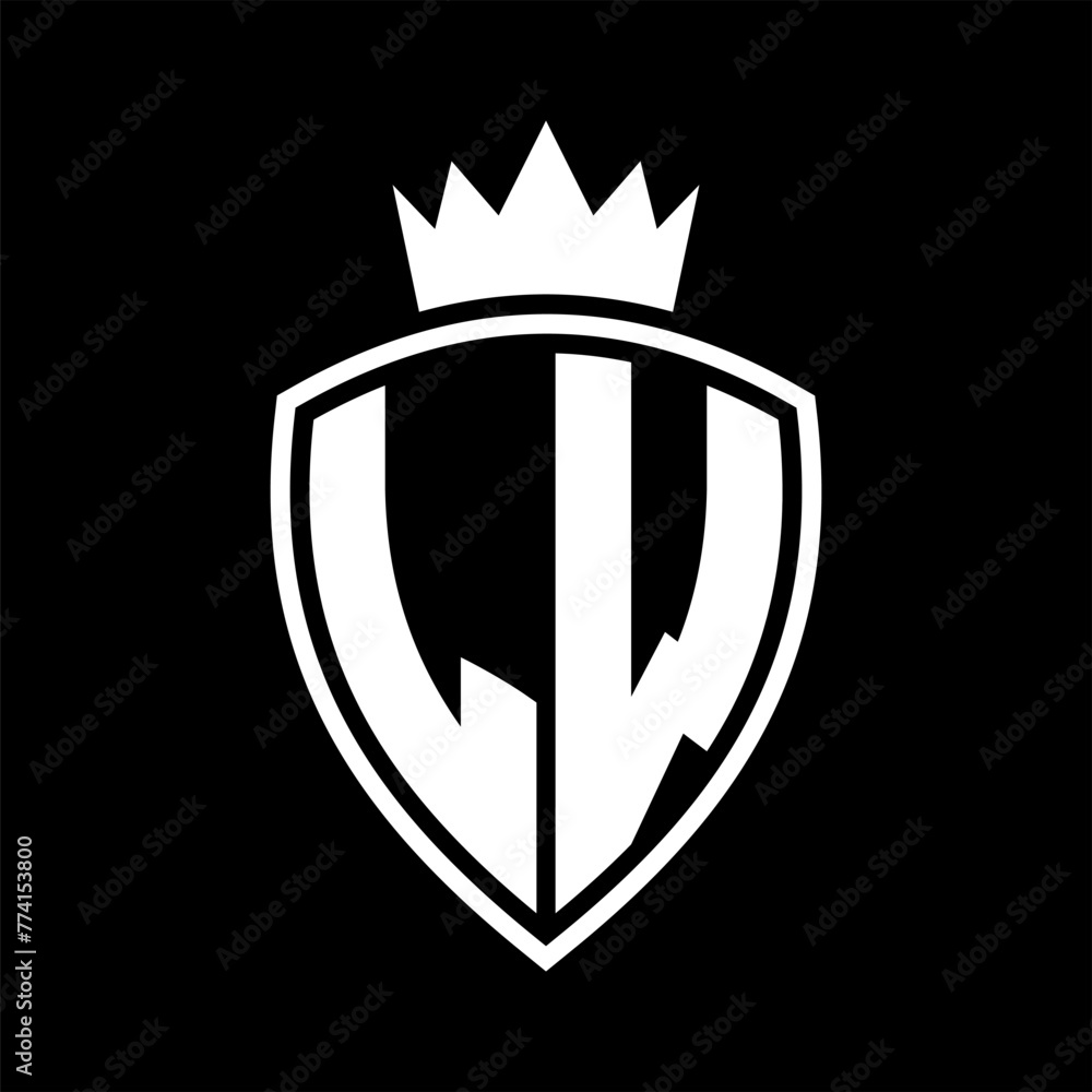 LW Letter monogram shield and crown outline shape with black and white ...