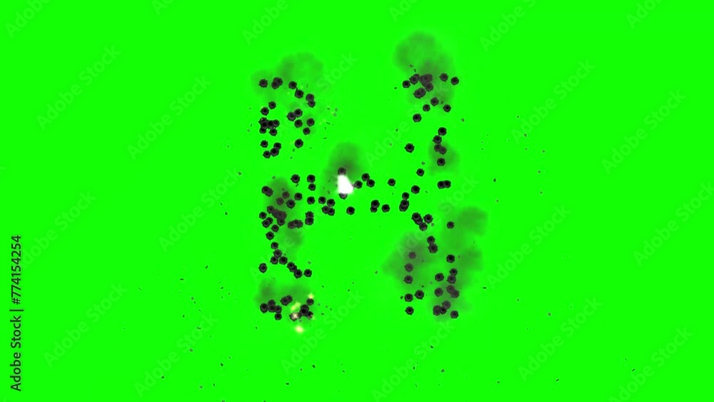 English alphabet H formed by bullet shots on green screen background English alphabet H formed by bullet shots on green screen background