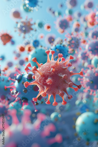 Visualization 3D model of the silent battle between the human immune system and an invading virus photo