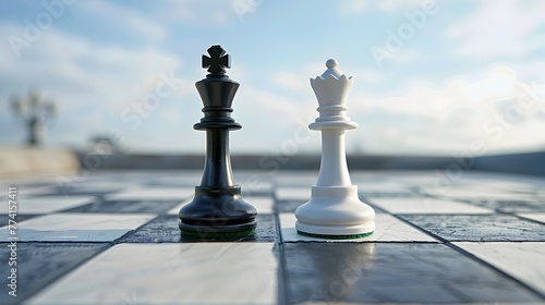 Chess Pieces Symbolizing Strategic Partnership and Strength on Chessboard