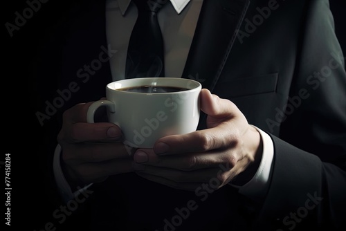 Man in Suit Holding Coffee Cup Close-Up