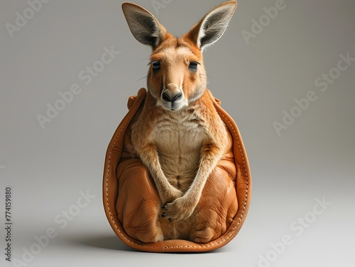 Wildlife Kangaroo and Baby Cartoon Illustration in the Sandy Nature Setting photo